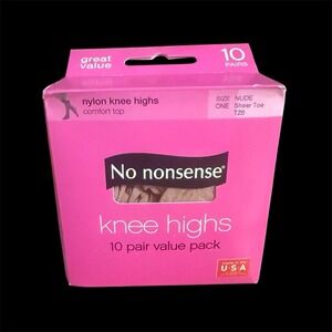 No Nonsense Nylon Knee Highs Nude Sheer Toe One Size 10 Pair Value Pack TZ6